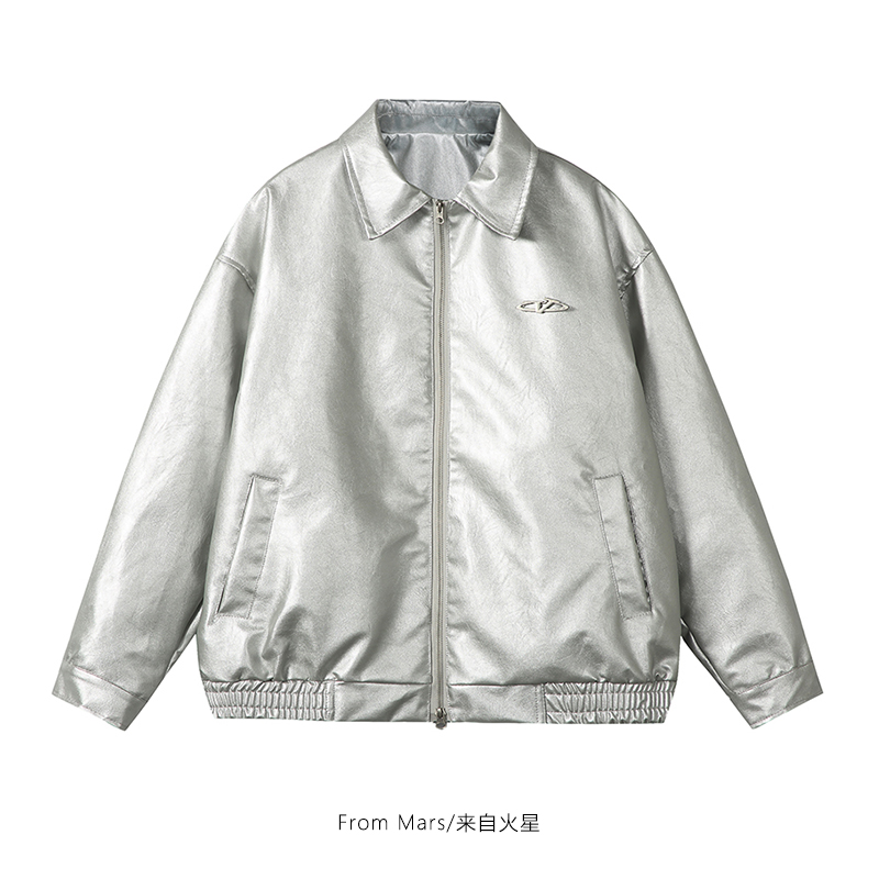 擦色夹克PU皮衣拉链外套