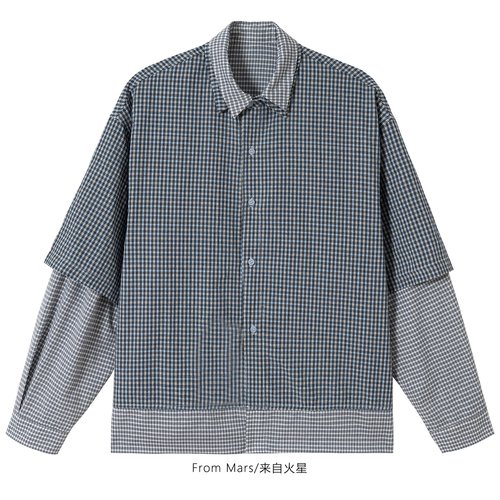 冬日有颜色拼接格纹长袖衬衫