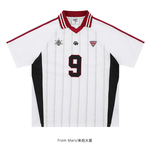 拼色条纹数字印花宽松短袖T恤