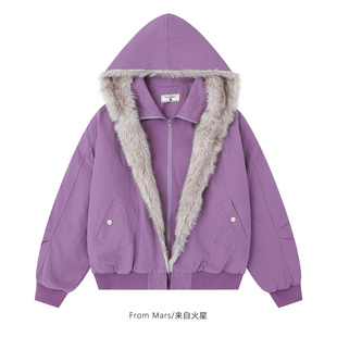 retro fur collar From cotton Staggering loose coat Mars