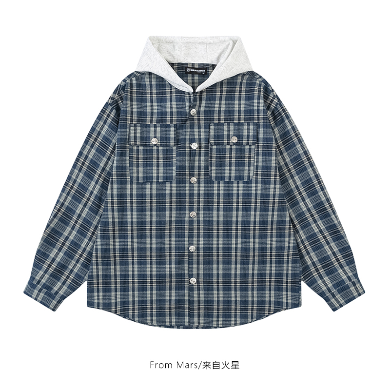 不必在乎格子长袖衬衫宽松情侣