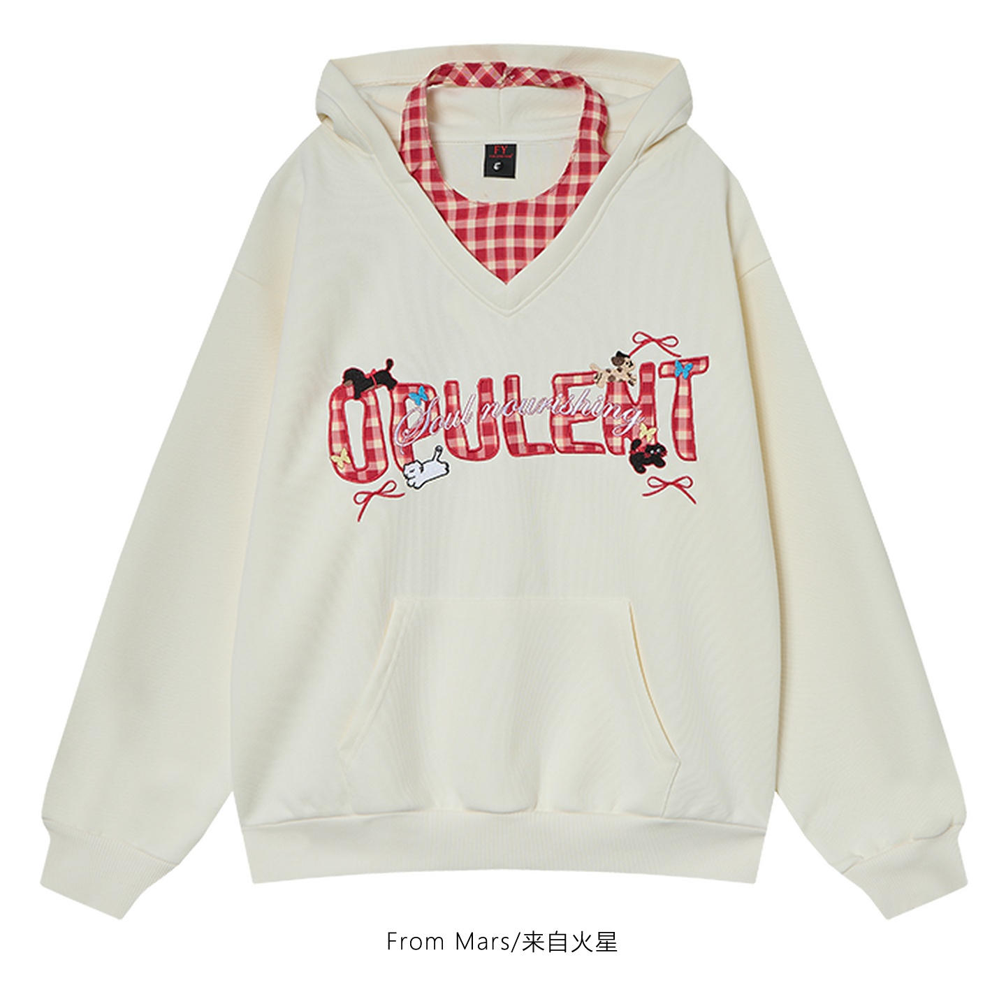持续快乐格子拼接连帽卫衣潮牌