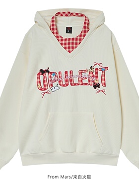 From Mars Continue to be happy plaid splicing hooded hoodie