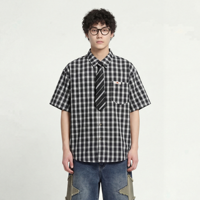 有事放松领带宽松短袖衬衫BF