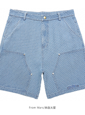 From Mars 幸运的蓝色 国潮流行休闲阔腿牛仔裤短裤宽松小众情侣