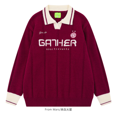 耗费力气字母印花翻领针织衫