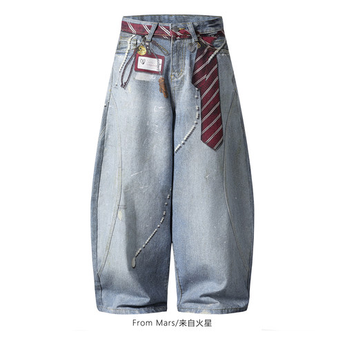 无数个瞬间宽松休闲弯刀牛仔裤