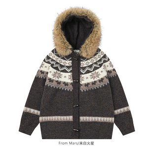 From Mars 新年可期 街头费尔岛宽松慵懒牛角扣开衫毛衣外套女BF