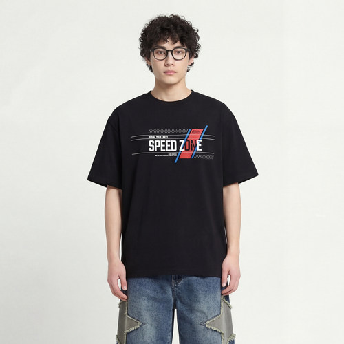 速度感印花短袖T恤重磅纯棉宽松
