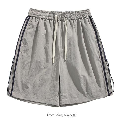 美式ins潮牌条纹抽绳运动短裤