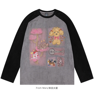 From Mars 独自美丽 ins国潮牌趣味动物印花圆领宽松休闲长袖T恤