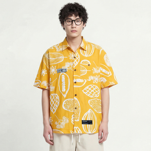 From Mars 盛夏菠萝 满印趣味印花夏季度假短袖休闲百搭宽松衬衫