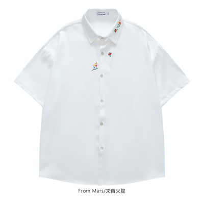 花痕墨韵短袖衬衫宽松上衣休闲