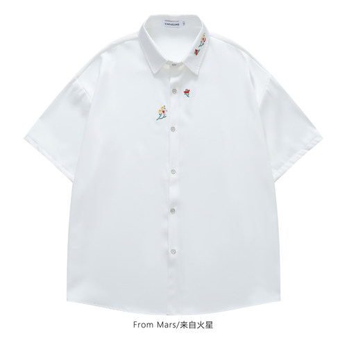 花痕墨韵短袖衬衫宽松上衣休闲
