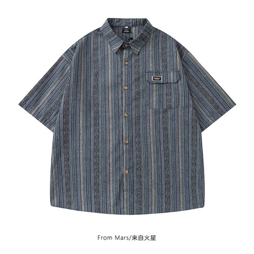 国潮慵懒夏季宽松休闲短袖衬衫BF