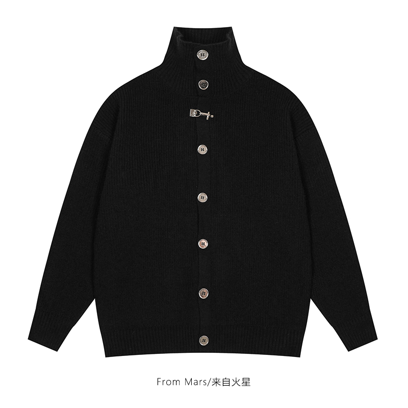 金属扣高领个性轻熟风宽松毛衣