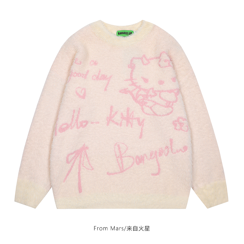 提花圆领针织衫休闲毛衣情侣