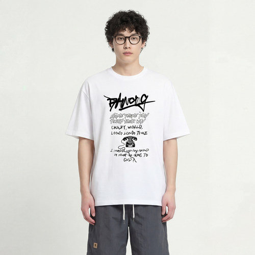 复古电话短袖T恤重磅纯棉宽松