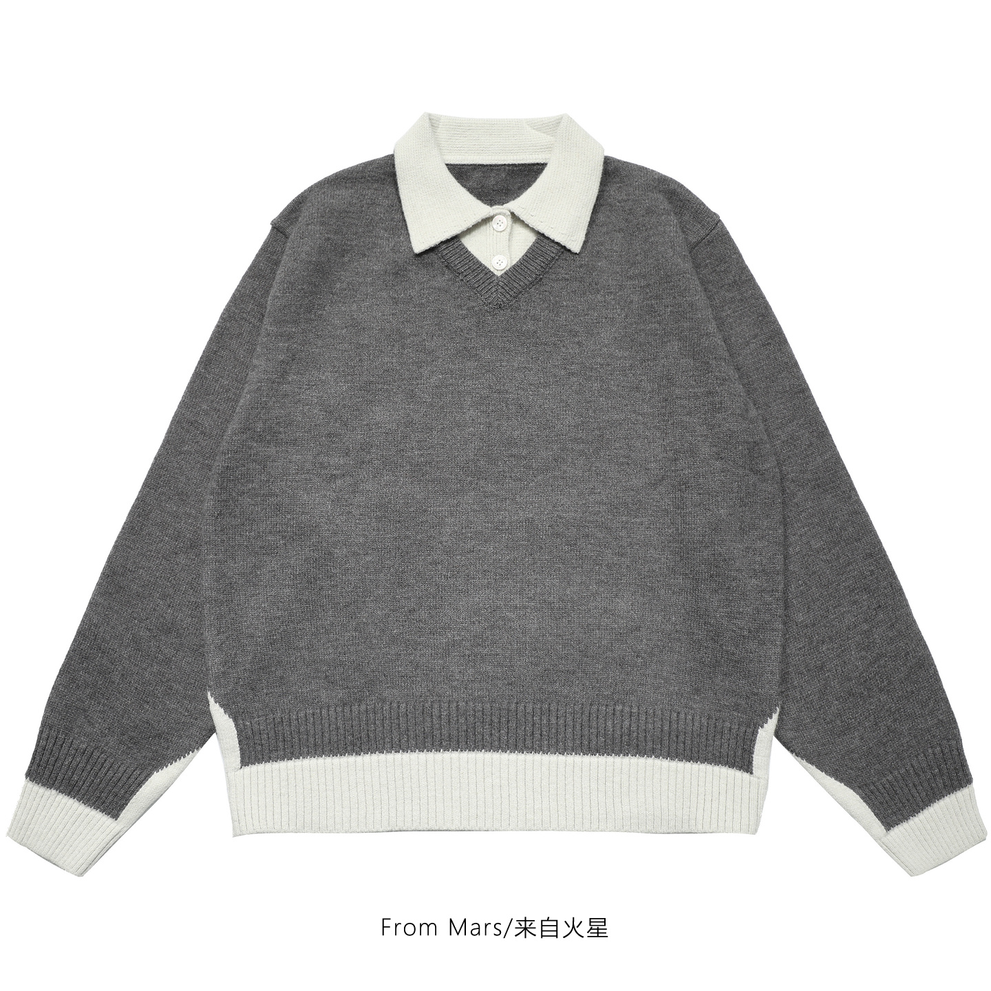 假两件翻领毛衣宽松男女针织衫BF