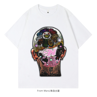 From Mars Take a headshot print loose short-sleeved T-shirt