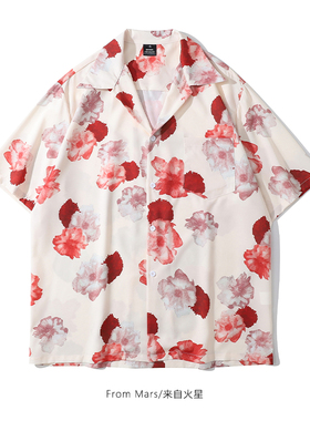 From Mars 这件真的爱了！油画复古花朵印花短袖衬衣宽松慵懒港风