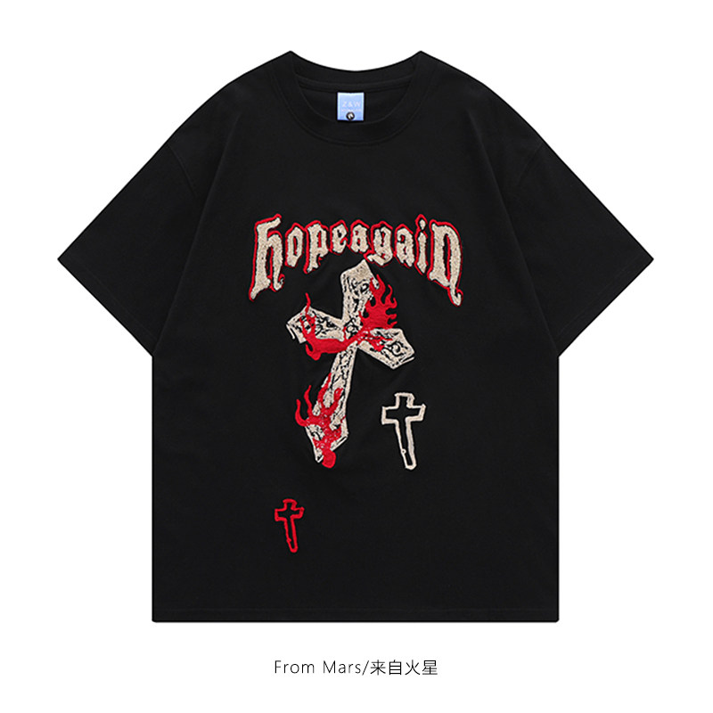 from mars 火焰燃烧 潮牌高街嘻哈痞帅设计感宽松休闲情侣短袖t恤