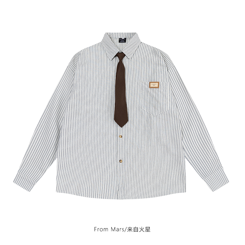 领带设计宽松休闲百搭长袖衬衫