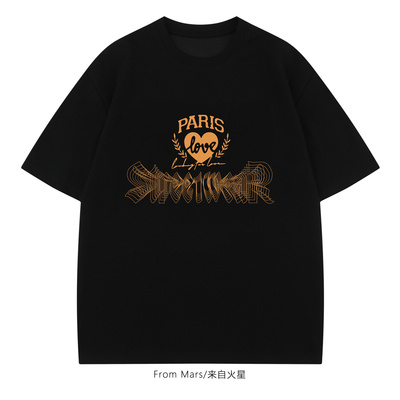 背后议论字母印花宽松短袖T恤BF