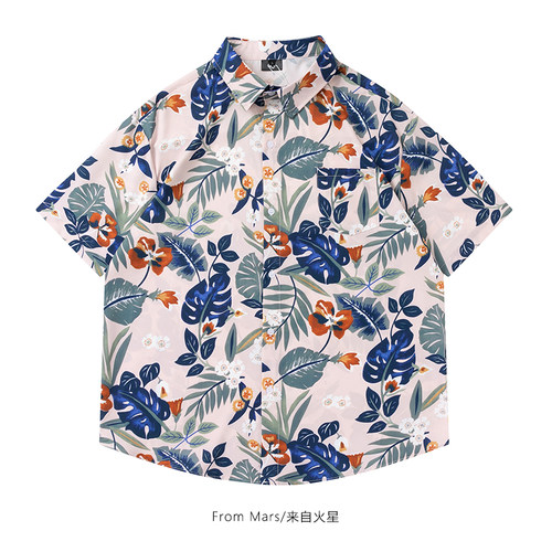 叶子满印度假夏威夷风短袖衬衣潮