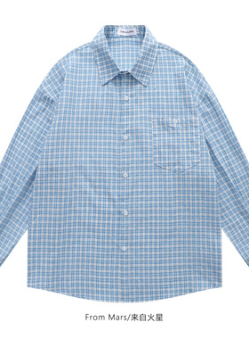 From Mars 韩系蓝色 格子时尚休闲长袖衬衫宽松慵懒衬衣学院风INS