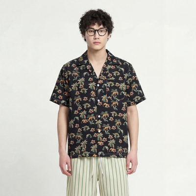 快乐吸氧满印休闲百搭短袖衬衫