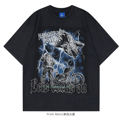 掉头就走嘻哈宽松印花短袖T恤BF