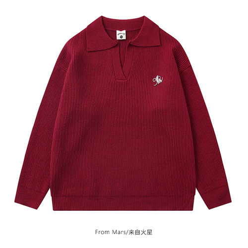 美式纯色翻领时尚男女针织衫毛衣