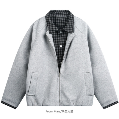 假两件宽松加厚棉衣外套BF百搭