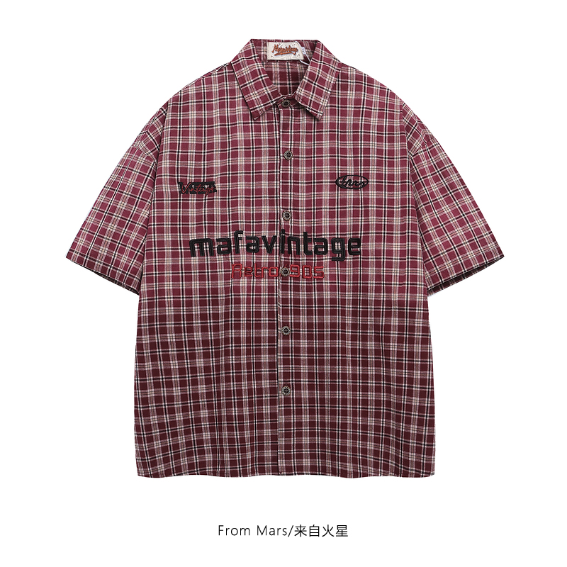 字母渐变设计感宽松短袖衬衫夏