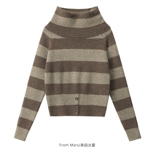 From Mars 日子加载 原宿风短款设计感条纹针织衫毛衣修身百搭女