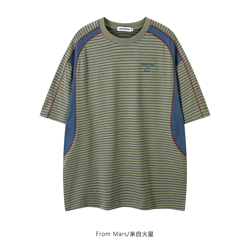 设计感慵懒男女条纹短袖体恤