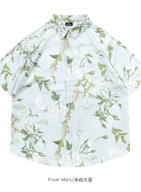 From Mars 追赶日月 原创设计感花卉印花短袖衬衫夏威夷宽松休闲