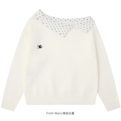 拼接斜肩短款修身毛衣女百搭潮