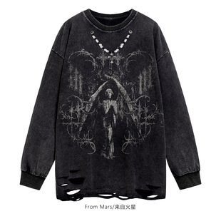 From Mars 生出希望 街头复古印花卫衣oversize宽松设计感长袖T恤