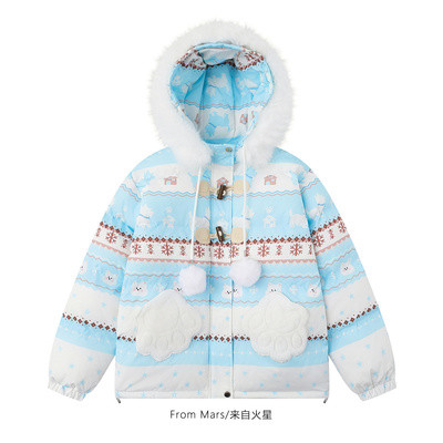 反复之间可爱印花加厚连帽棉衣