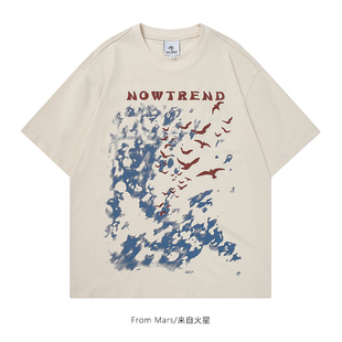 Mars 街头字母涂鸦印花短袖 天边飞翔 美式 T恤宽松男女bf 鸟 From