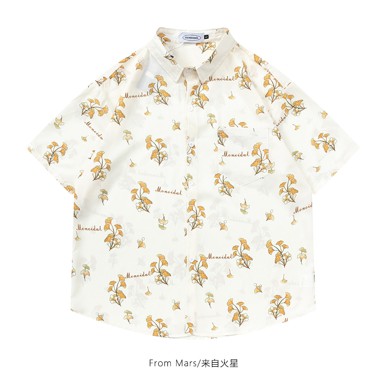 短袖花衬衫bf宽松海滩休闲衬衣