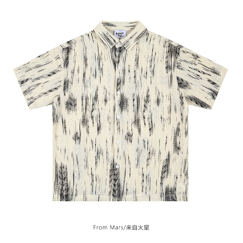 打破枷锁泼墨涂鸦翻领短袖衬衫