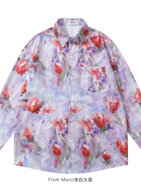 From Mars 时髦精致 衬衫紫色长袖慵懒风复古文艺衬衫外套衬衣ins