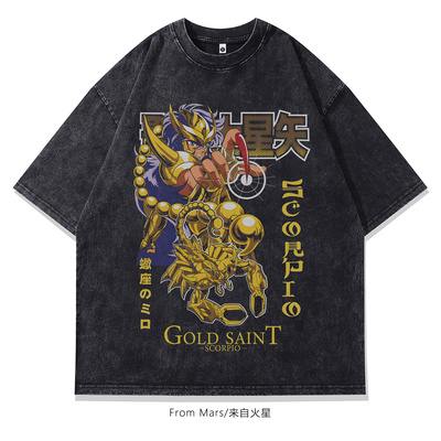 自信张扬宽松水洗圆领短袖T恤