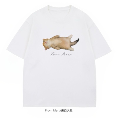 恶搞小猫高街美式宽松短袖T恤夏