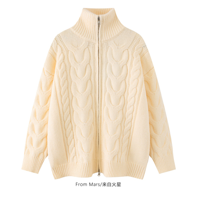 时光匆匆宽松开衫立领毛衣外套