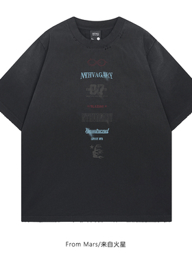 From Mars  不必多言 ins国潮牌复古字母印花宽松圆领短袖上衣夏