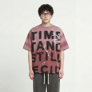 From Mars Spray print text print short sleeves loose trend